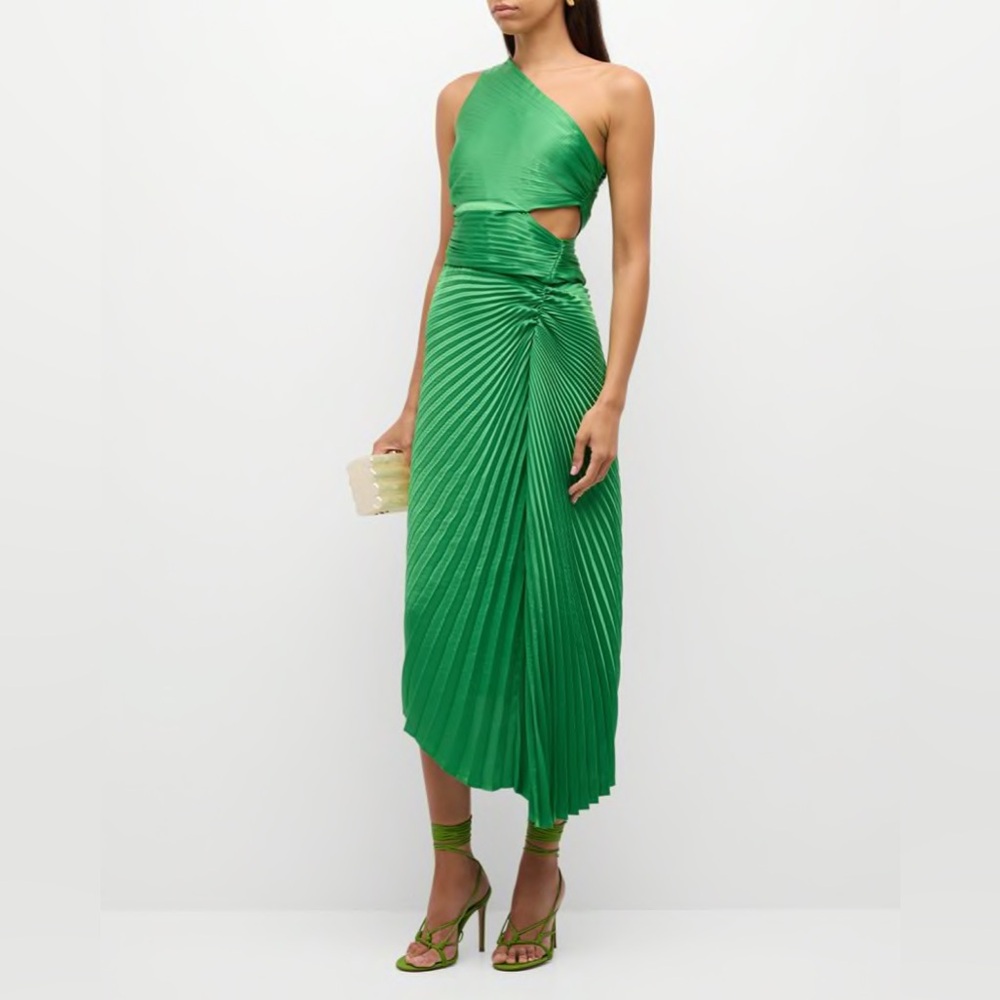 A.L.C. Dahlia pleated maxi dress basil green, size 4 US